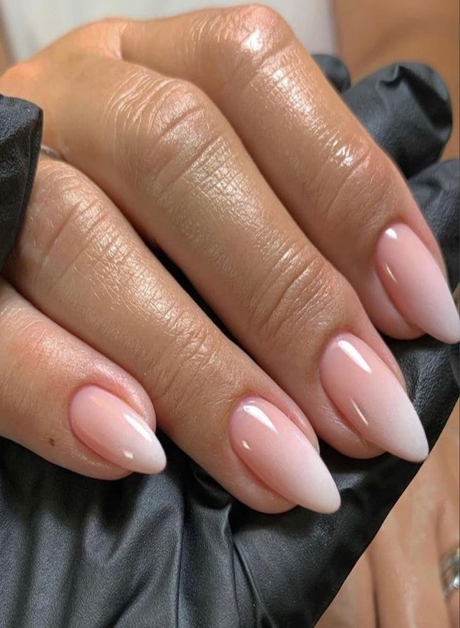 XCREANDO Gradient Pink Press on Nails - Medium Length Almond Shaped Fake Acrylic Nails, Glue on False Nails for Women, Thick Natural Gel Stiletto, 24Pcs - Image 4